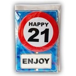 Feestbazaar Happy Age Kaart Button - 21 Jaar