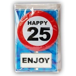 Feestbazaar Happy Age Kaart Button - 25 Jaar