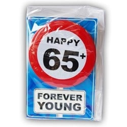 Feestbazaar Happy Age Kaart Button - 65 Jaar