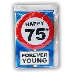 Feestbazaar Happy Age Kaart Button - 75 Jaar