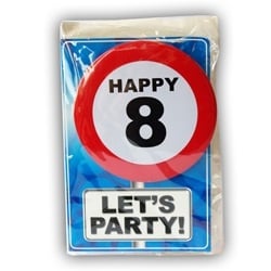 Feestbazaar Happy Age Kaart Button - 8 Jaar