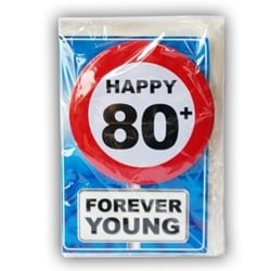 Feestbazaar Happy Age Kaart Button - 80 Jaar