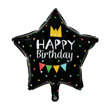 Feestbazaar Happy Birthday Folieballon Zwart Stervorm (46cm)