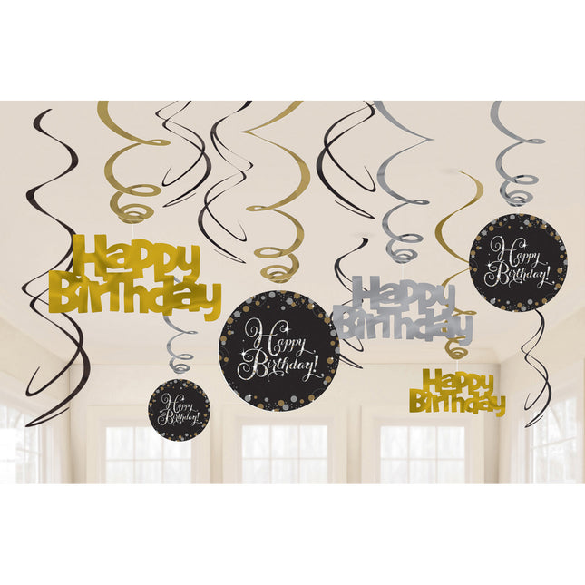 Feestbazaar Happy Birthday Hangdecoratie Swirl Mix Goud