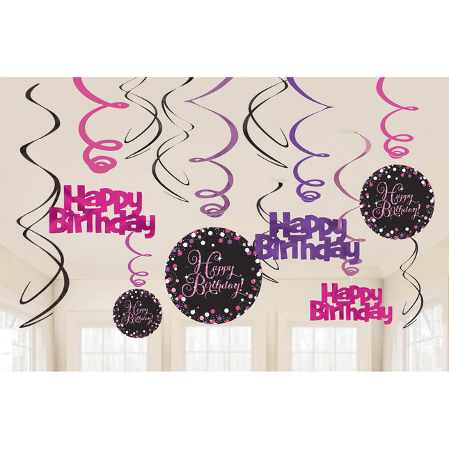 Feestbazaar Happy Birthday Hangdecoratie Swirl Mix Pink