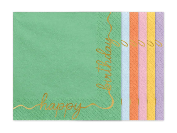 Feestbazaar Happy Birthday Servetten Kleuren Mix (12st)