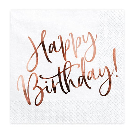 Feestbazaar Happy Birthday Servetten Wit/Rosé Goud - 20 Stuks