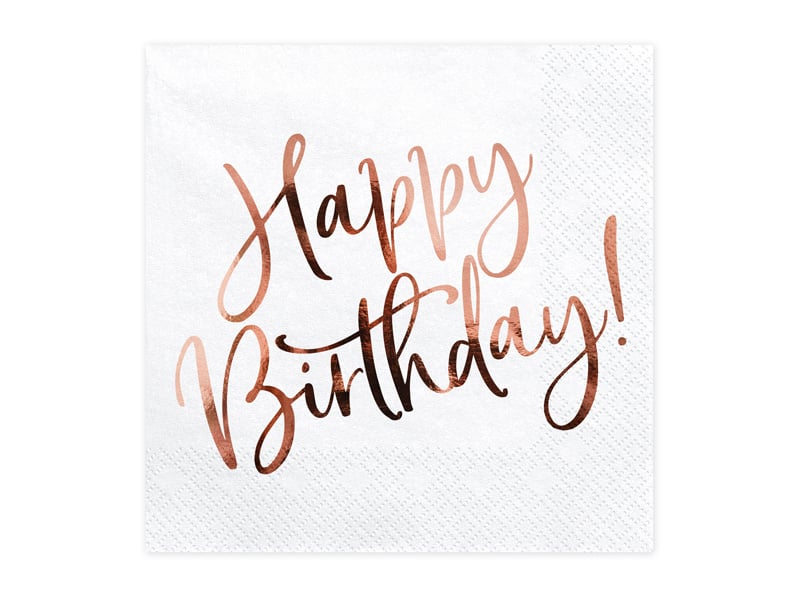 Feestbazaar Happy Birthday Servetten Wit/Rosé Goud - 20 Stuks