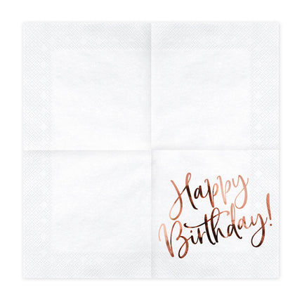 Feestbazaar Happy Birthday Servetten Wit/Rosé Goud - 20 Stuks