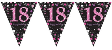 Feestbazaar Happy Birthday vlaggenlijn 18 jaar sparkling pink