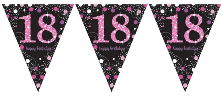 Feestbazaar Happy Birthday vlaggenlijn 18 jaar sparkling pink