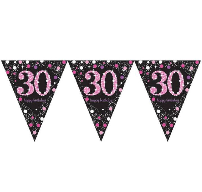Feestbazaar Happy Birthday vlaggenlijn 30 jaar sparkling pink