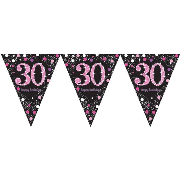 Feestbazaar Happy Birthday vlaggenlijn 30 jaar sparkling pink