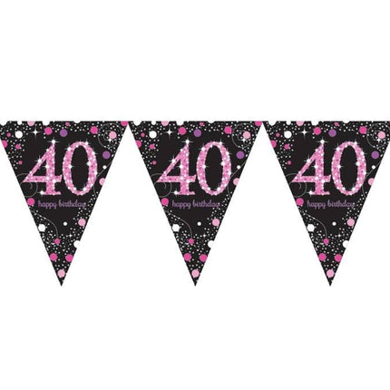 Feestbazaar Happy Birthday vlaggenlijn 40 jaar sparkling pink