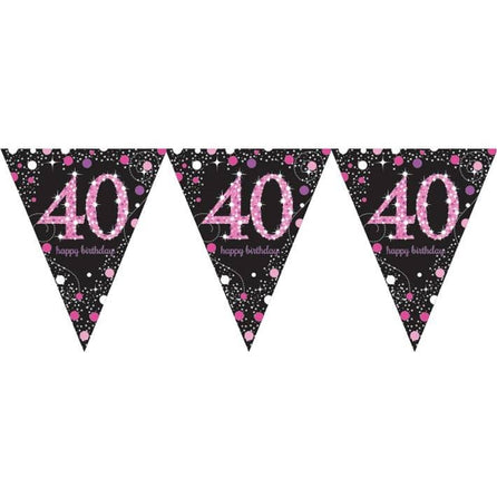 Feestbazaar Happy Birthday vlaggenlijn 40 jaar sparkling pink