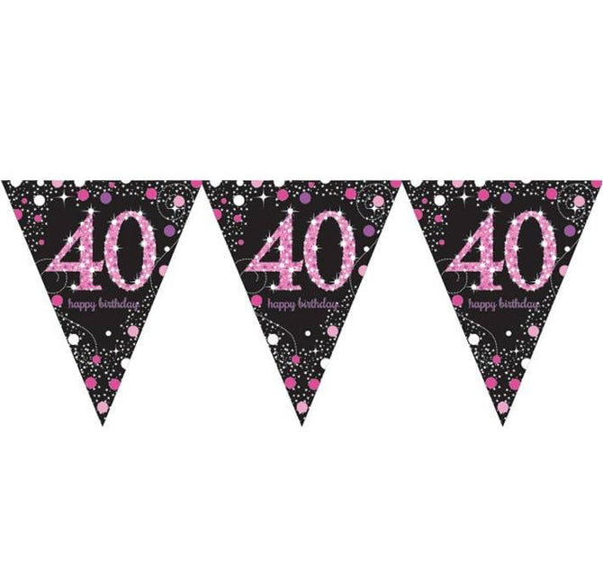 Feestbazaar Happy Birthday vlaggenlijn 40 jaar sparkling pink