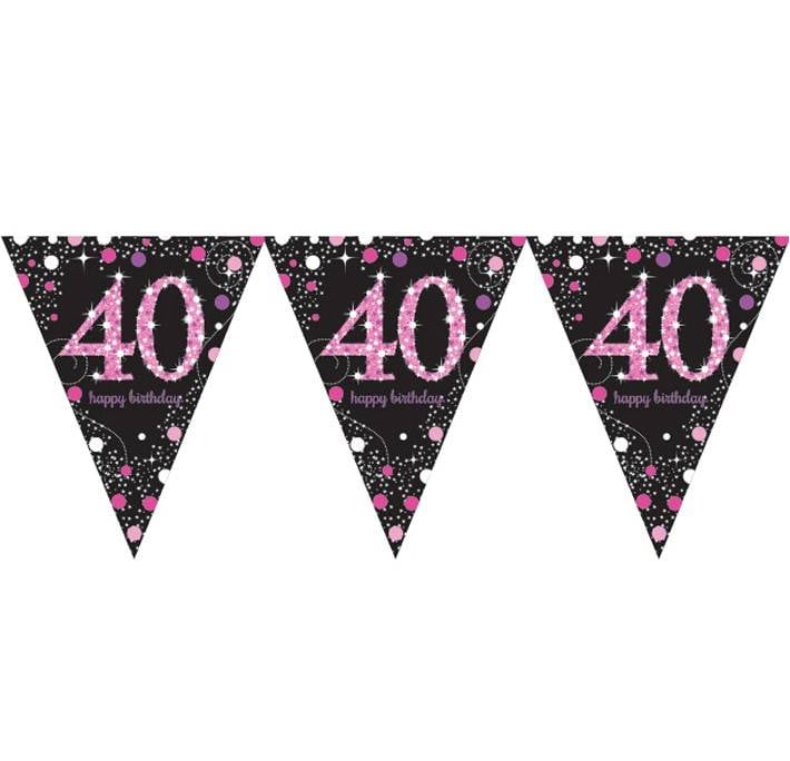 Feestbazaar Happy Birthday vlaggenlijn 40 jaar sparkling pink
