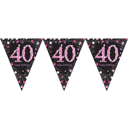Feestbazaar Happy Birthday vlaggenlijn 40 jaar sparkling pink