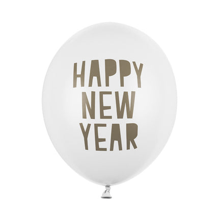 Feestbazaar Happy New Year Ballonnen Pastel Puur Wit (6st)