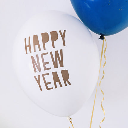 Feestbazaar Happy New Year Ballonnen Pastel Puur Wit (6st)