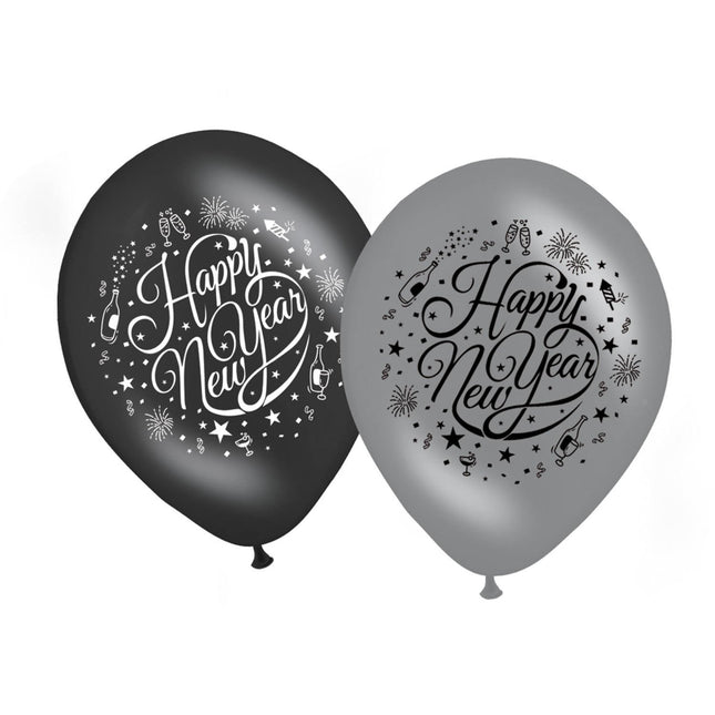 Feestbazaar Happy new year ballonnen zwart/zilver