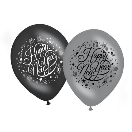 Feestbazaar Happy new year ballonnen zwart/zilver