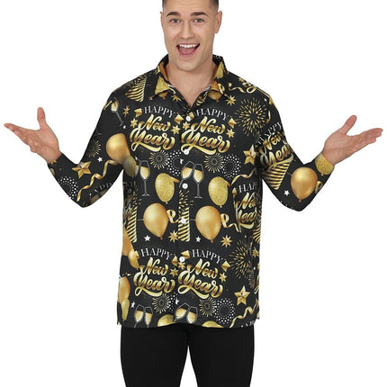 Feestbazaar Happy New Year Blouse Heren Zwart/Goud
