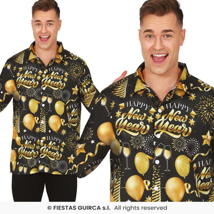 Feestbazaar Happy New Year Blouse Heren Zwart/Goud