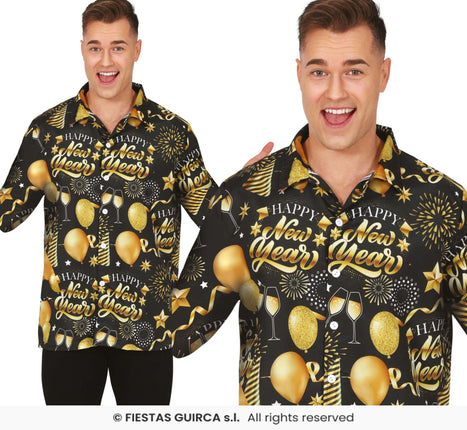 Feestbazaar Happy New Year Blouse Heren Zwart/Goud