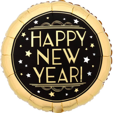 Feestbazaar Happy New Year Follieballon Rond Vintage Goud (43cm)