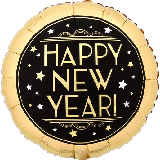 Feestbazaar Happy New Year Follieballon Rond Vintage Goud (43cm)