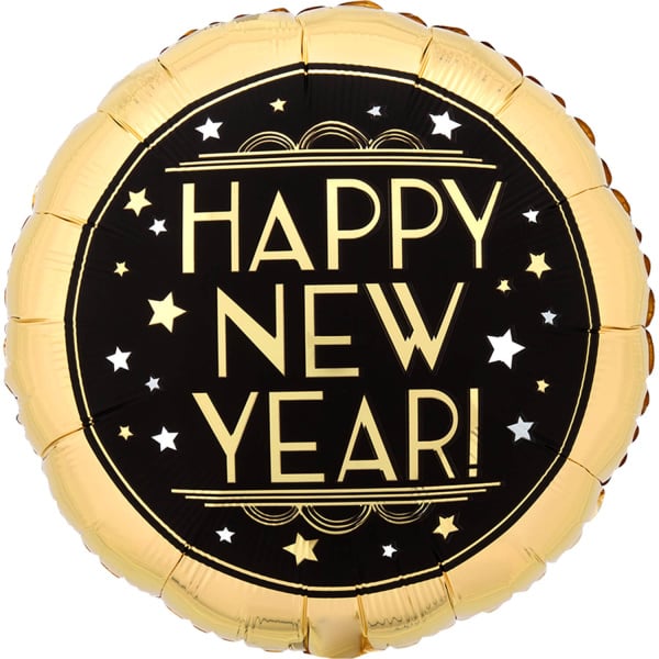 Feestbazaar Happy New Year Follieballon Rond Vintage Goud (43cm)