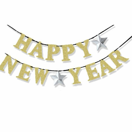 Feestbazaar Happy New Year letterslinger Goud (360cm)