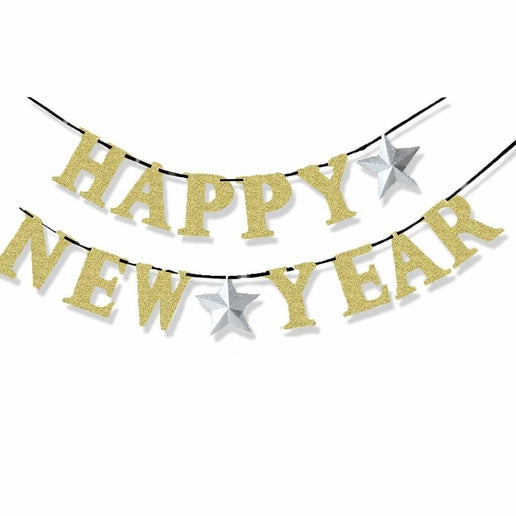 Feestbazaar Happy New Year letterslinger Goud (360cm)