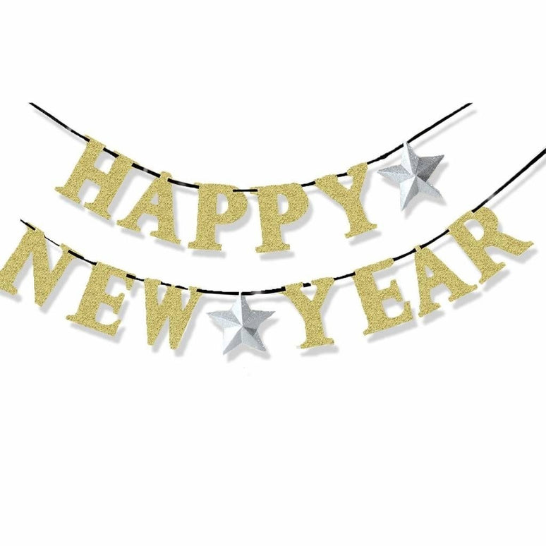 Feestbazaar Happy New Year letterslinger Goud (360cm)