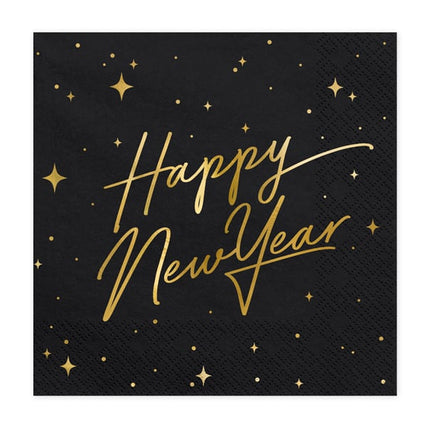 Feestbazaar Happy New Year Servetten zwart/goud 20st