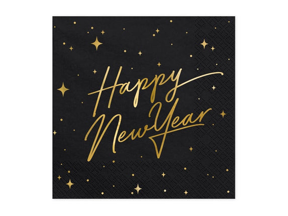 Feestbazaar Happy New Year Servetten zwart/goud 20st