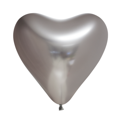 Feestbazaar Hartjes Ballonnen Chrome Zilver (6st)