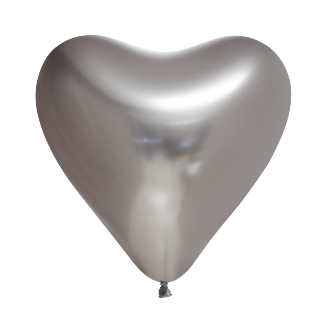 Feestbazaar Hartjes Ballonnen Chrome Zilver (6st)