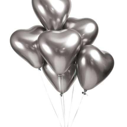 Feestbazaar Hartjes Ballonnen Chrome Zilver (6st)