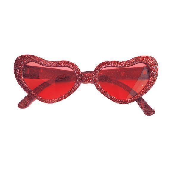 Feestbazaar Hartjes bril glitter rood
