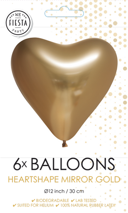 Feestbazaar Hartjesballonnen Chrome Goud 30cm (6st)