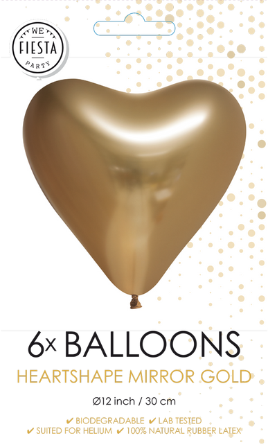 Feestbazaar Hartjesballonnen Chrome Goud 30cm (6st)