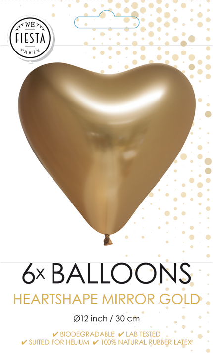 Feestbazaar Hartjesballonnen Chrome Goud 30cm (6st)