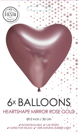 Feestbazaar Hartjesballonnen Chrome Rosegoud 30cm (6st)