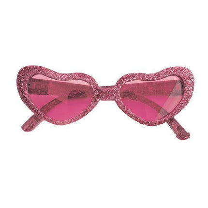 Feestbazaar Hartjesbril glitter roze