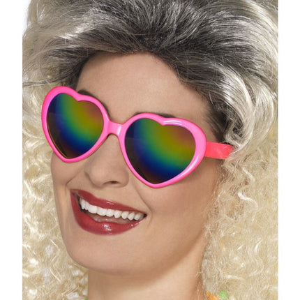 Feestbazaar Hartjesbril Roze Met Regenboogglas