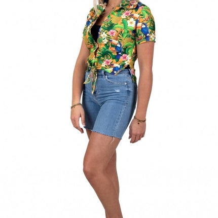 Feestbazaar Hawaii Blouse Dames Met Zonneklep Toekans Oranje