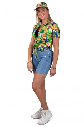 Feestbazaar Hawaii Blouse Dames Met Zonneklep Toekans Oranje