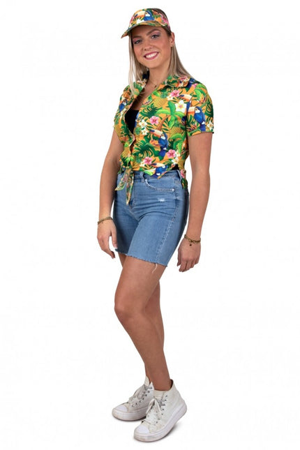 Feestbazaar Hawaii Blouse Dames Met Zonneklep Toekans Oranje